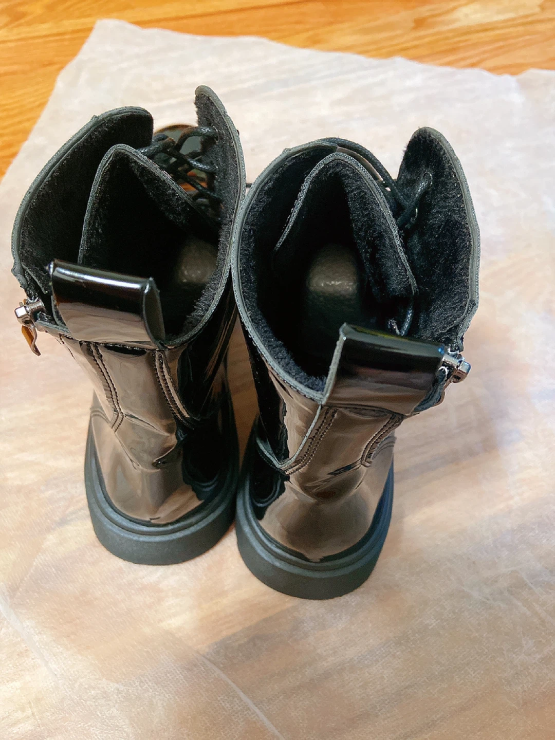 Black Patent Combat Boots with Side Zippers - photo 2