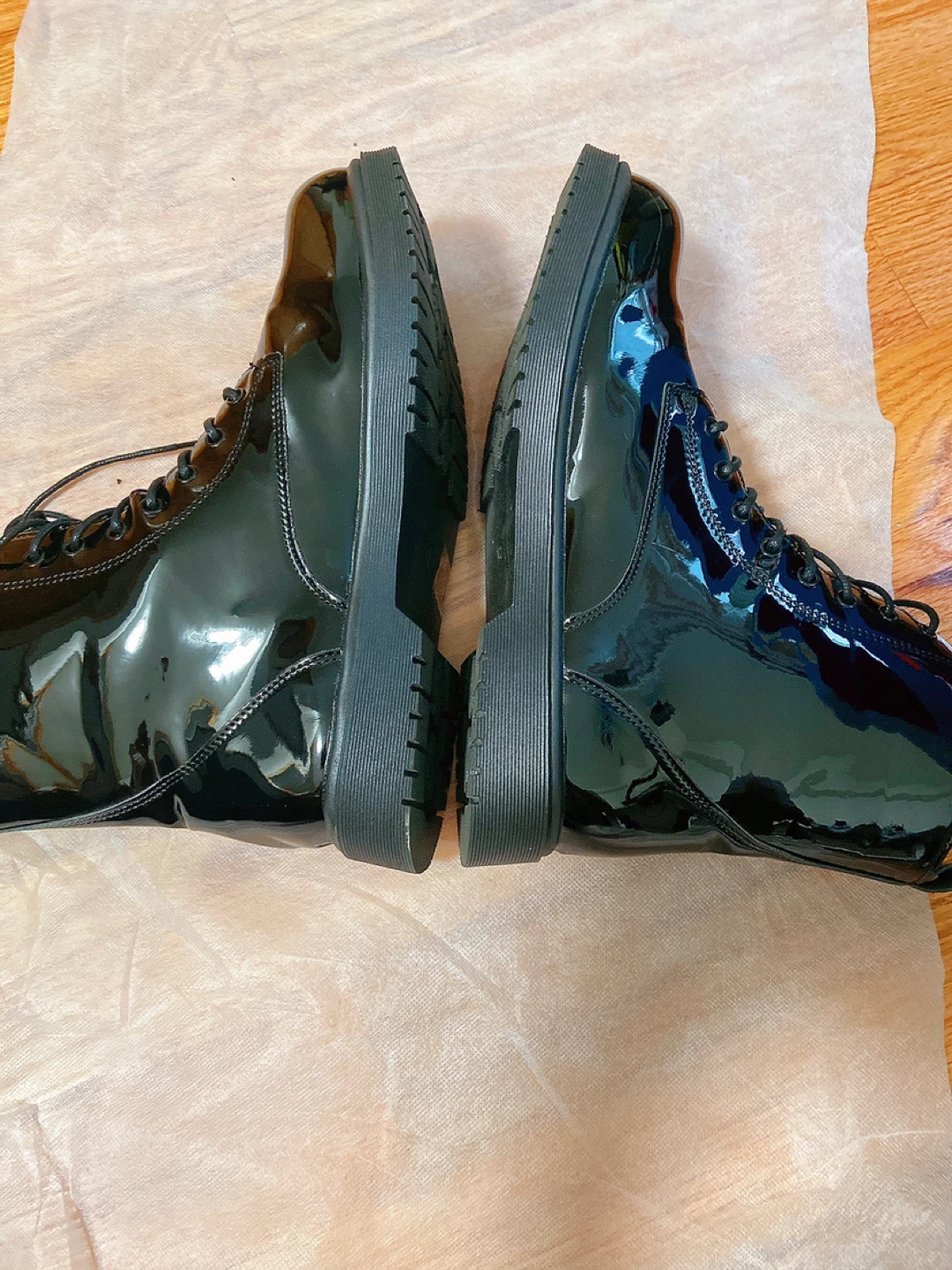 Black Patent Combat Boots with Side Zippers - photo 3