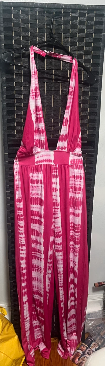 Pink Tie-Dye Halter Jumpsuit size L - photo 3