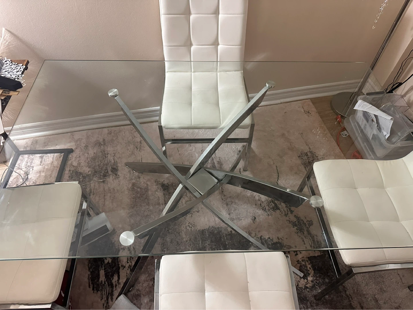 Glass Dining Table with Chrome Base