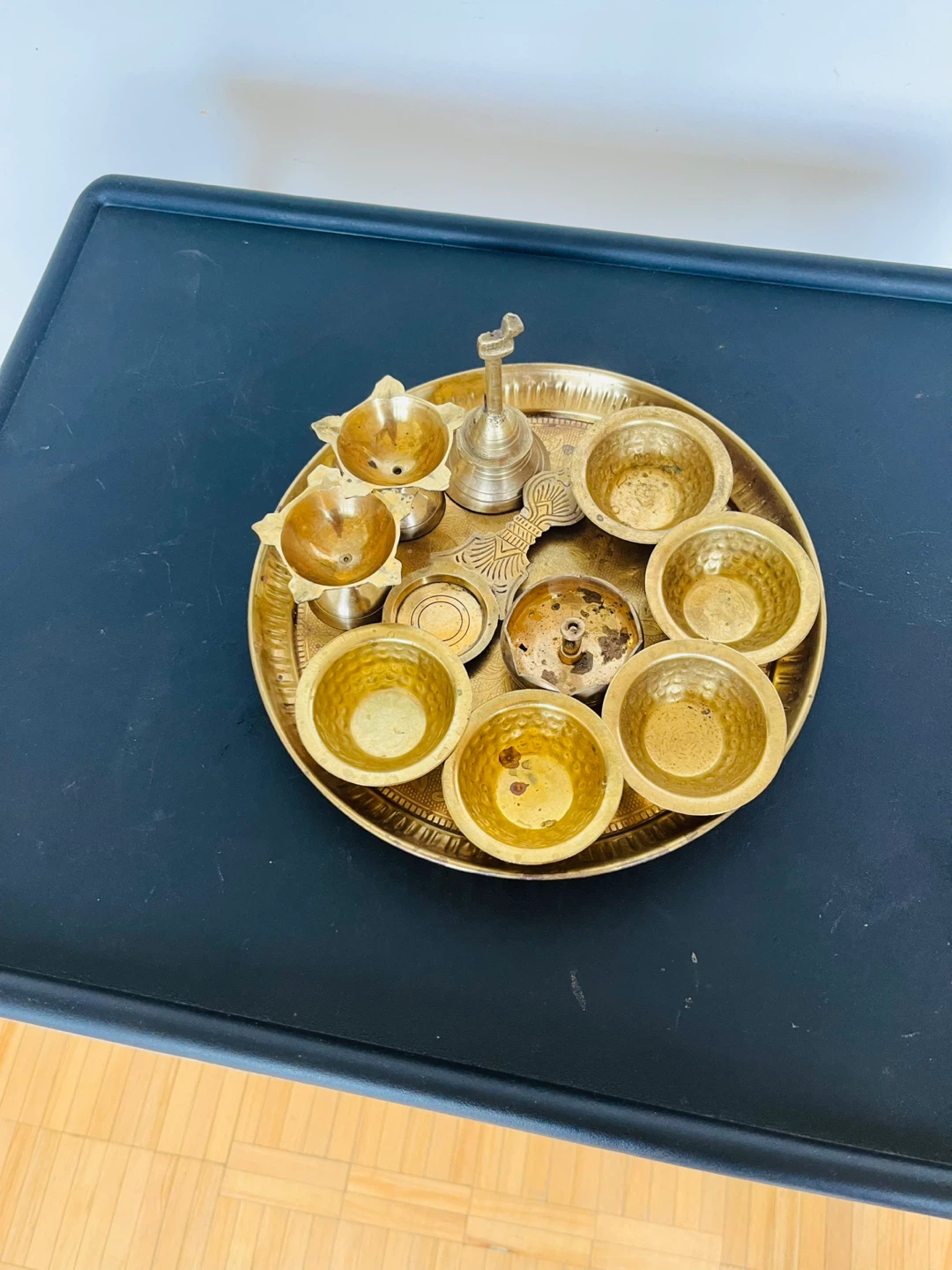 Brass Puja Thali Set with Diyas and Bowls