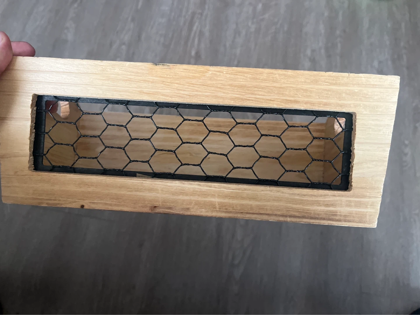 Wooden Storage Crate with Wire Mesh Accent