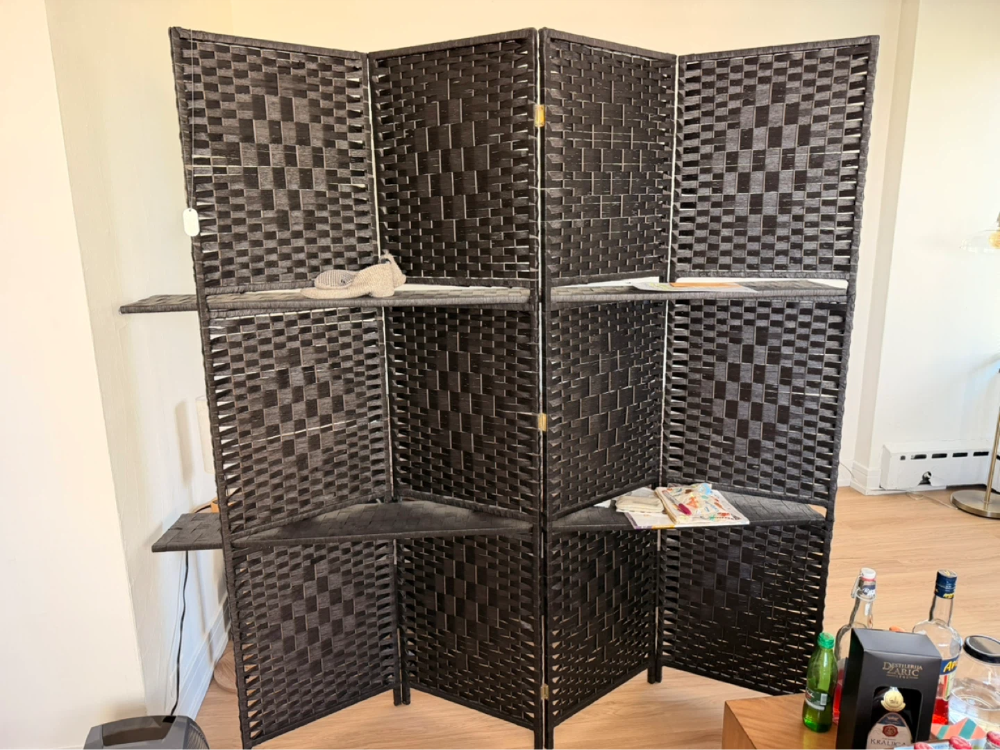 Folding Room Divider Screen with Shelves