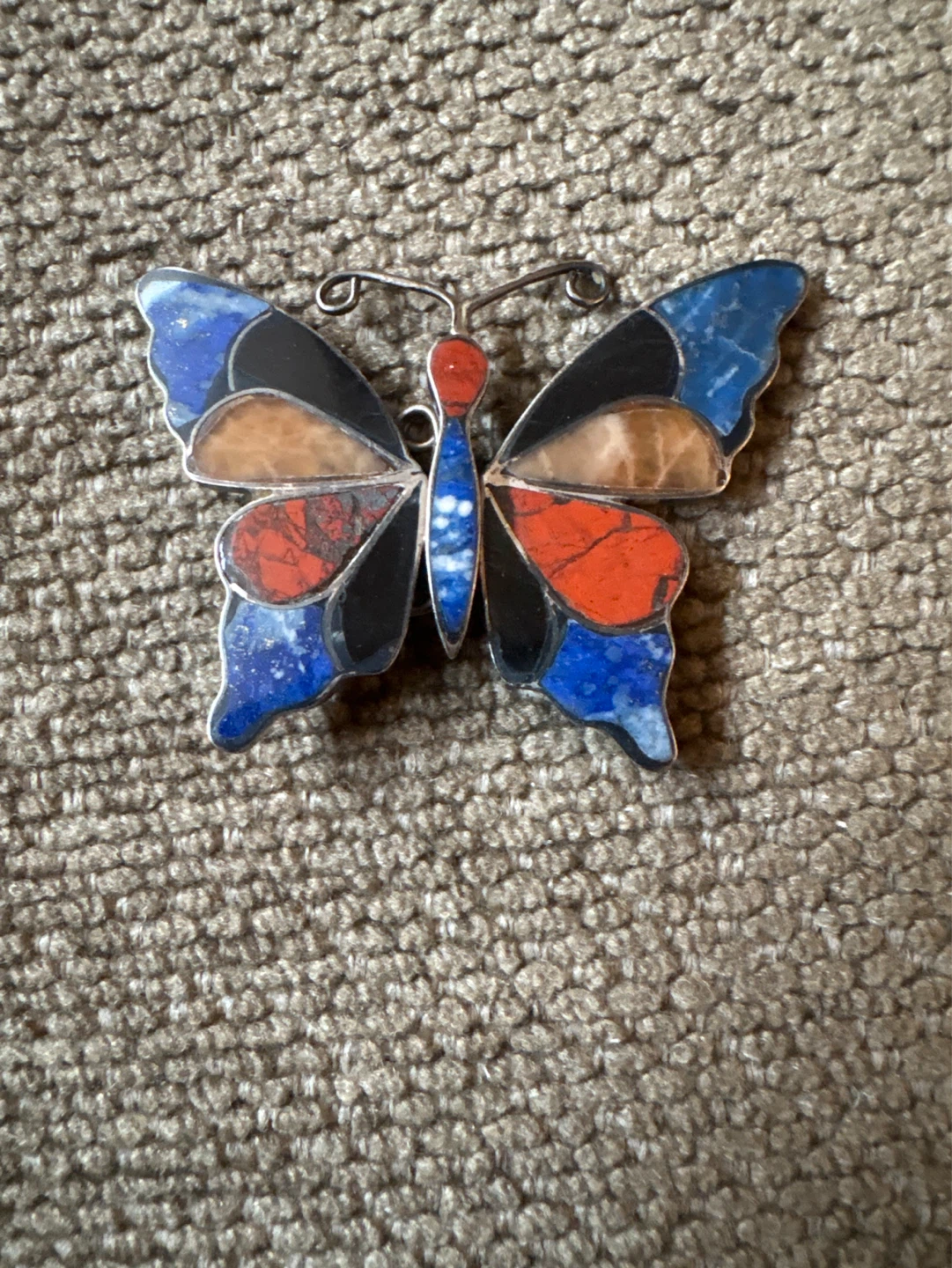 Sterling Silver Butterfly Brooch with Inlay Stones