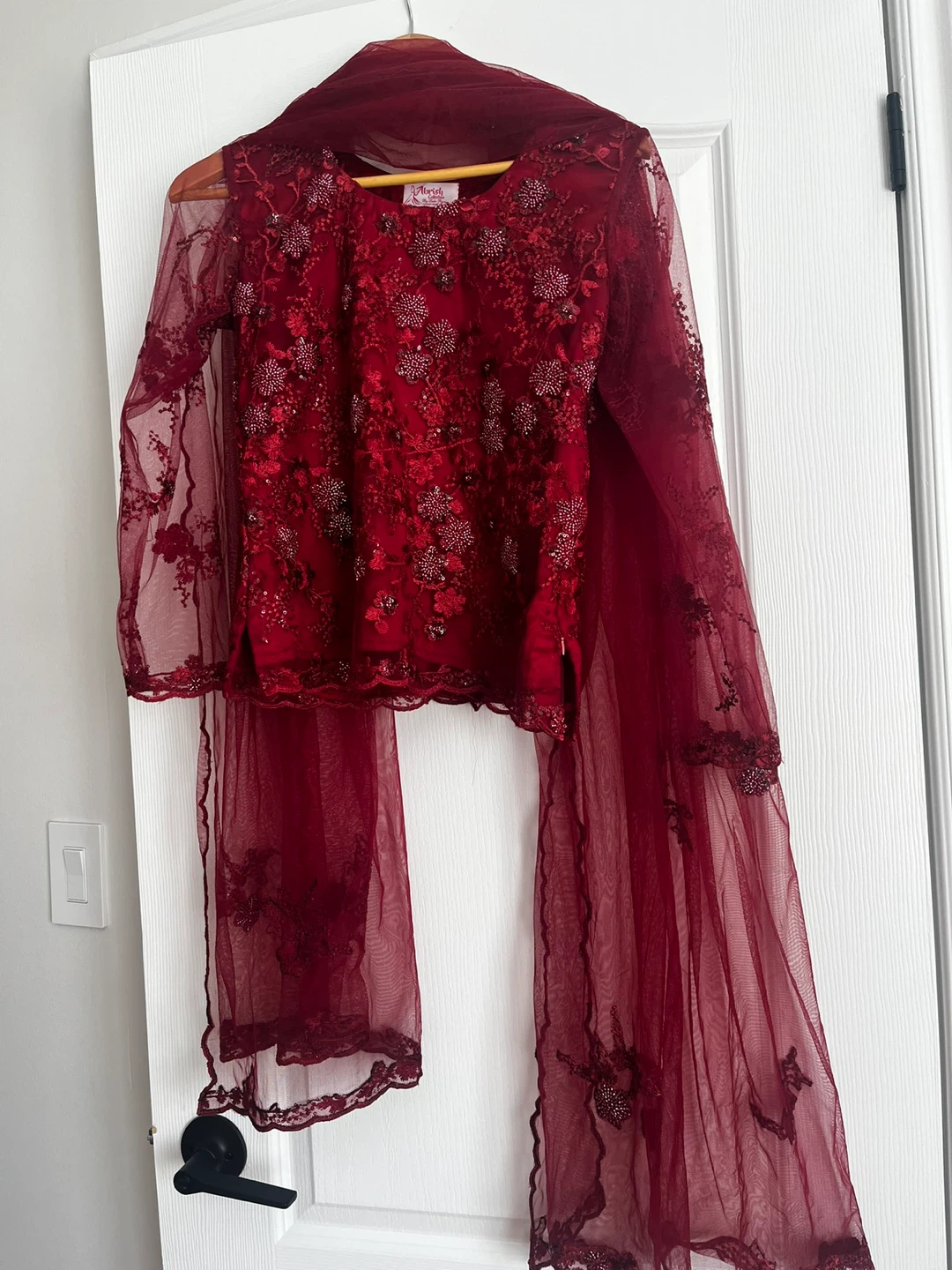 Ruby red lace lehnga dress small - photo 3
