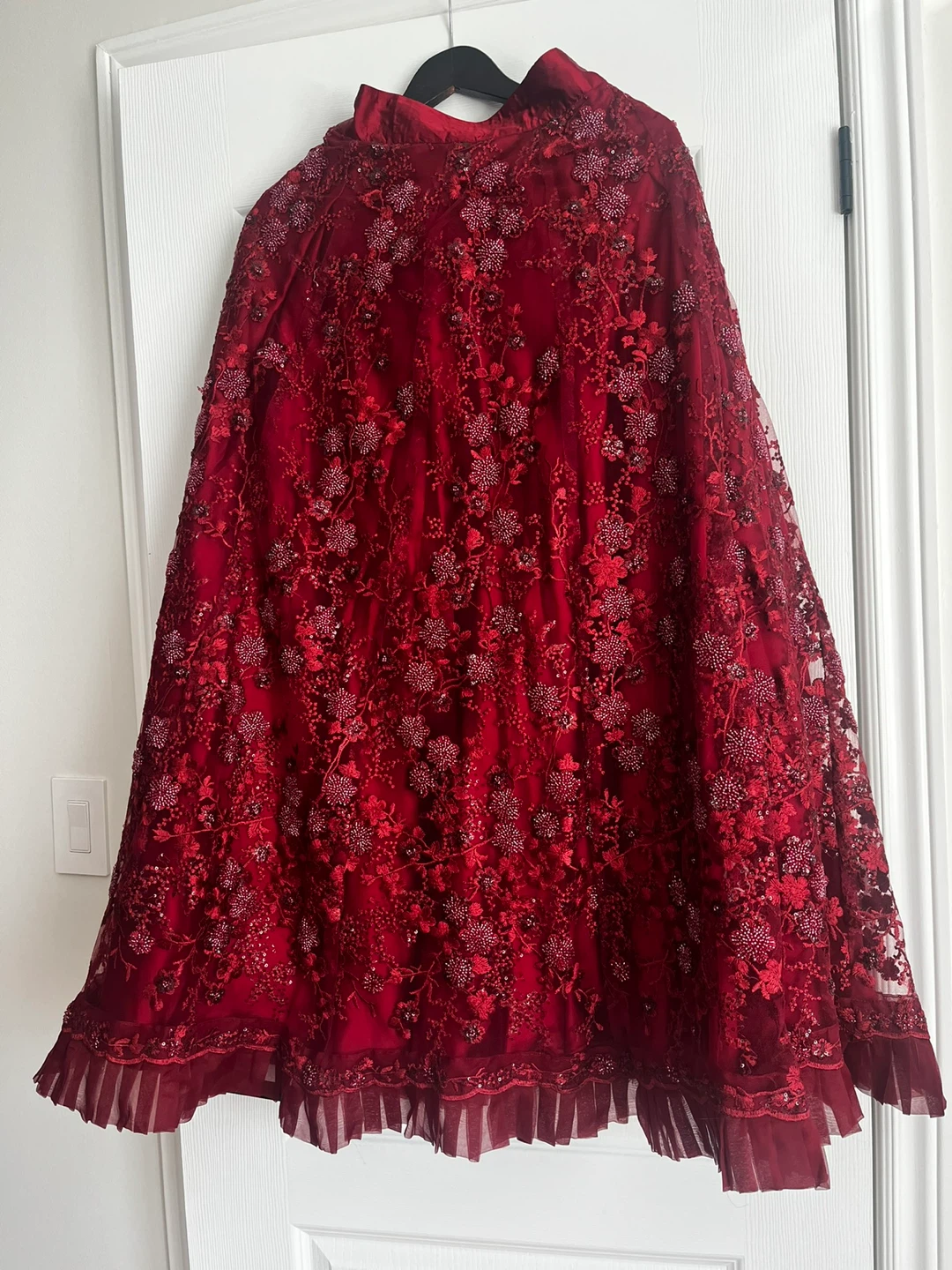 Ruby red lace lehnga dress small - photo 4