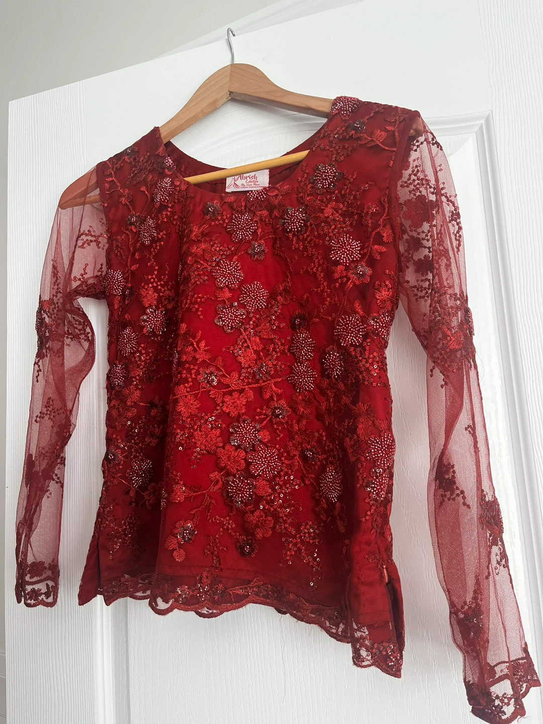 Ruby red lace lehnga dress small - photo 2