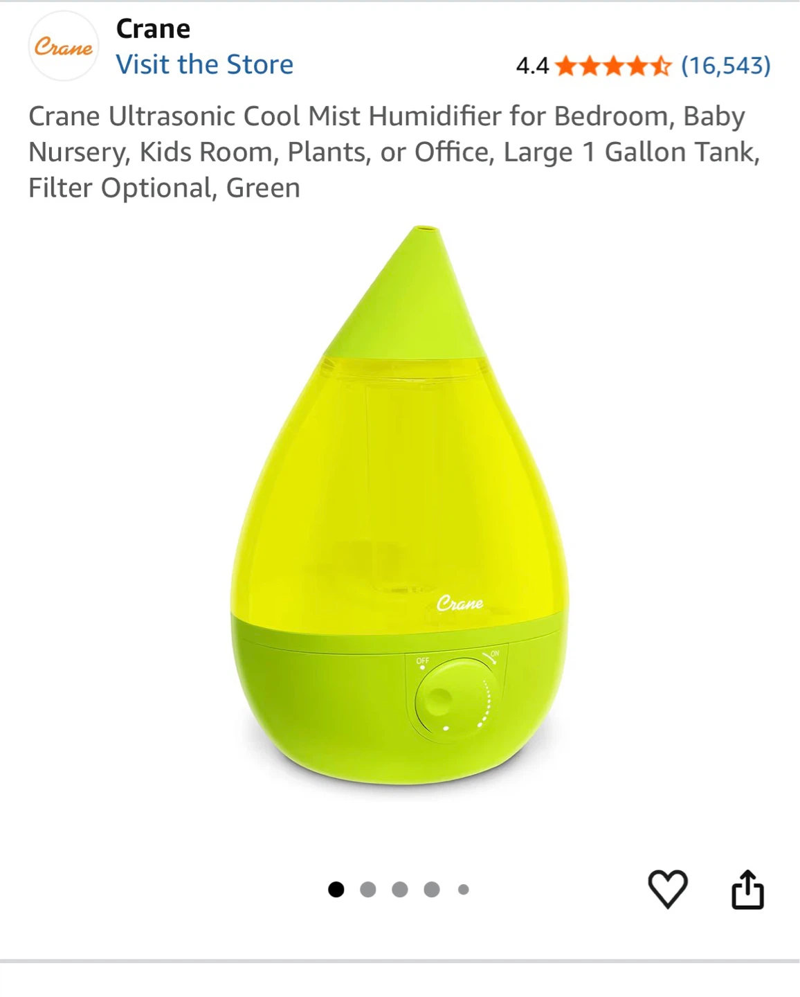 Crane Ultrasonic Cool Mist Humidifier 1 Gallon Green - photo 3