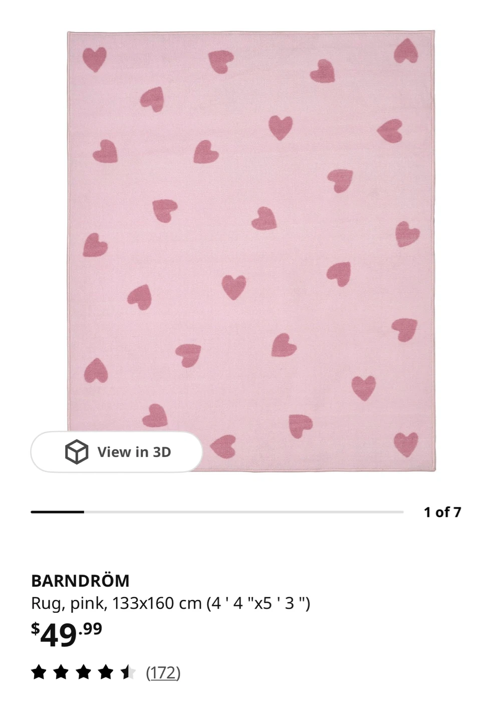 IKEA BARNDRÖM Rug - Pink Hearts Carpet / Rug 133x160 cm - photo 3