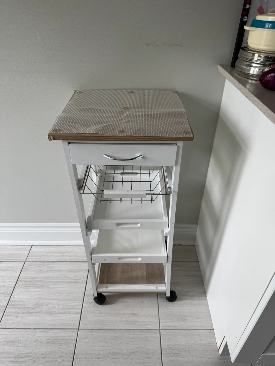 White Kitchen Cart with Drawer and Shelves - photo 5