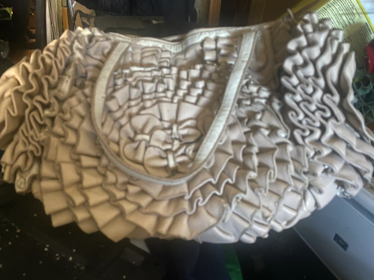 Beige Ruffled Shoulder Bag