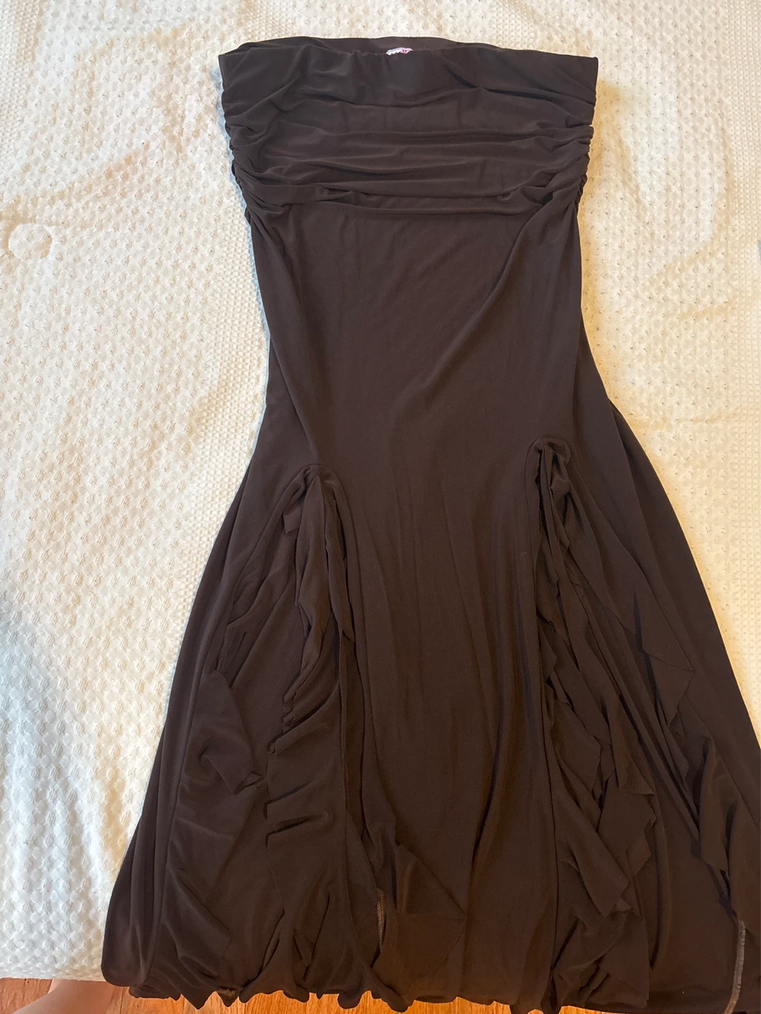 Brown Strapless Ruffled Slit Maxi Dress - photo 2
