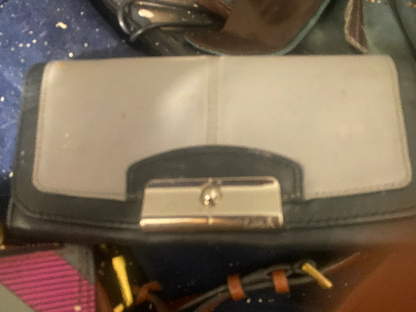 Coach Black and Grey Leather Bifold Wallet