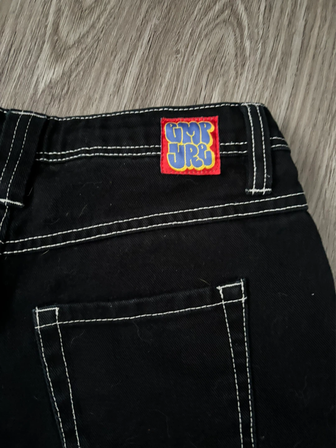 Empyre Black Denim Shorts with Fire Hydrant Embroidery