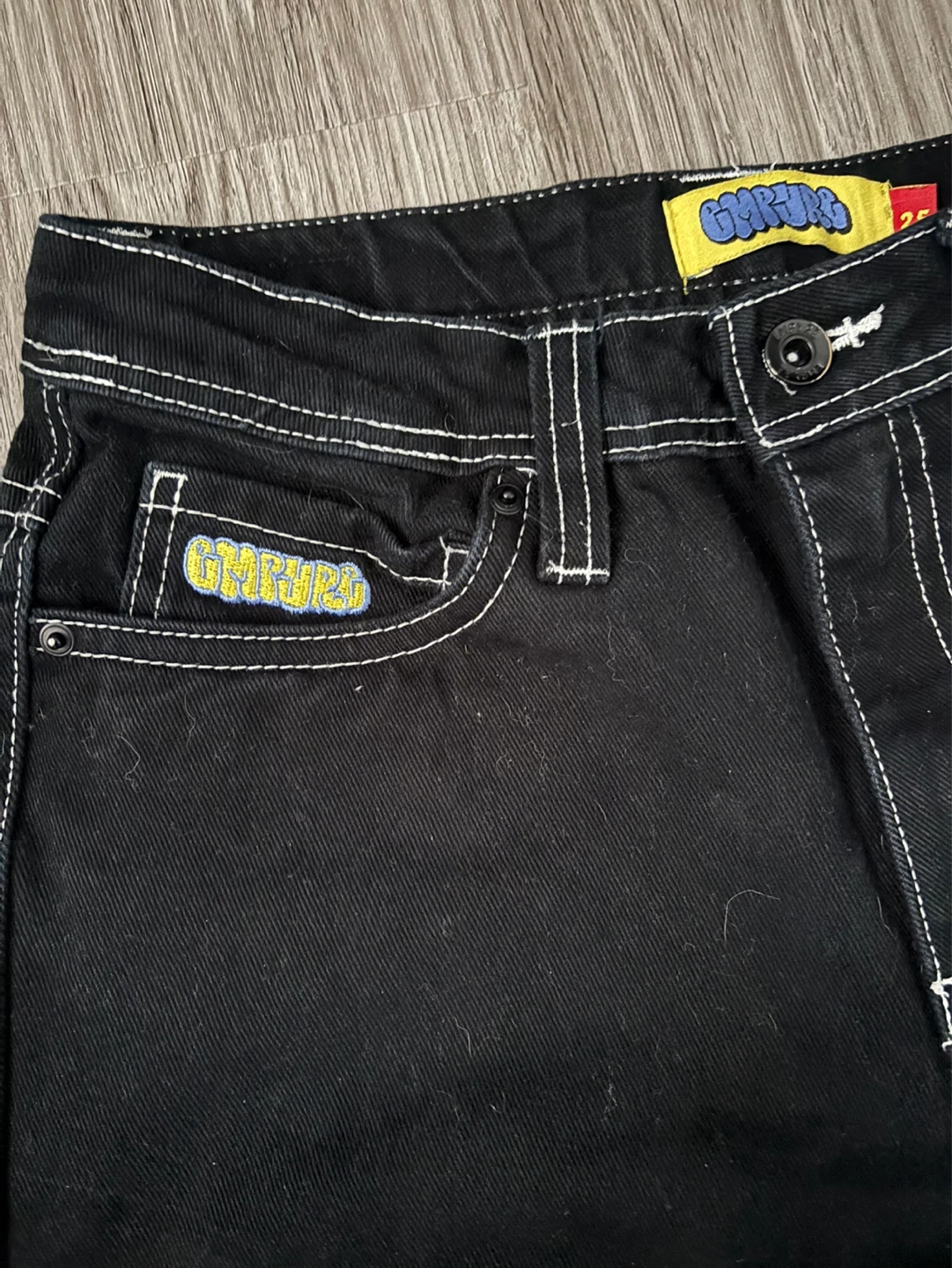 Empyre Black Denim Shorts with Fire Hydrant Embroidery - photo 3