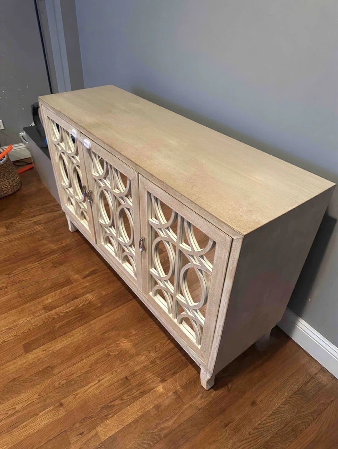 Wood Sideboard with Mirrored Cabinet Doors