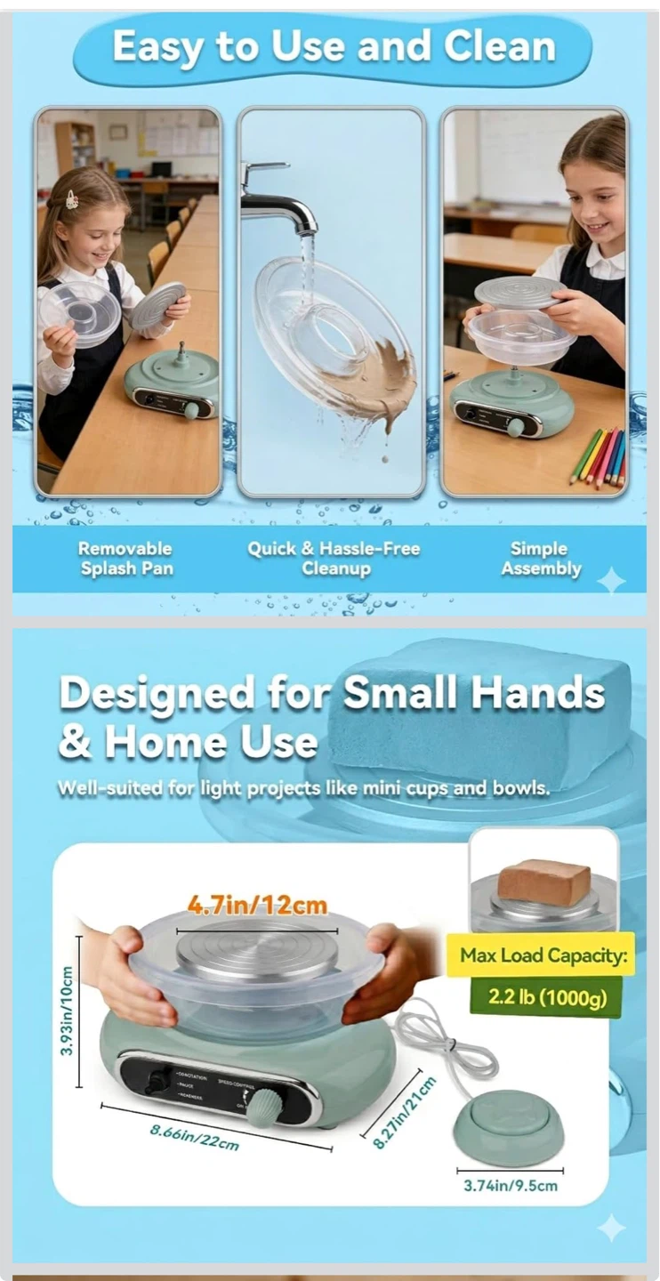 Kids Pottery Wheel Machine Set - Includes Tools & Clay - photo 3