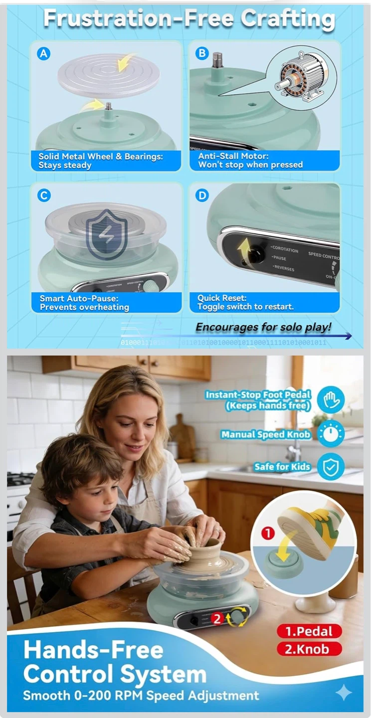 Kids Pottery Wheel Machine Set - Includes Tools & Clay - photo 2