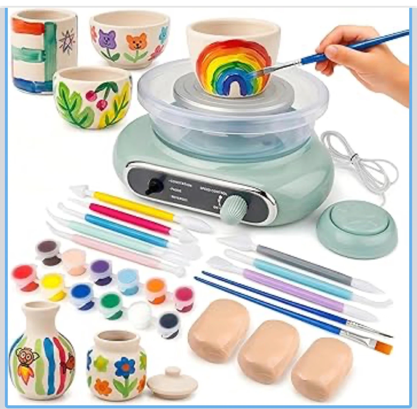 Kids Pottery Wheel Machine Set - Includes Tools & Clay