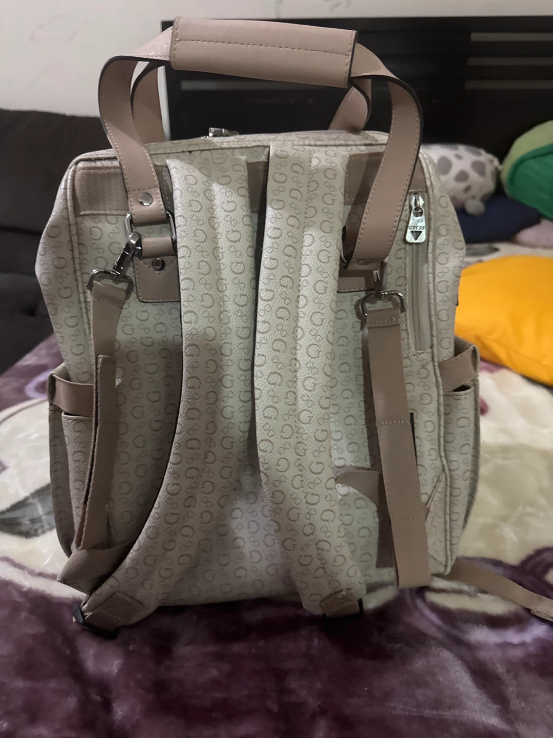 Guess Women's Beige Monogram Backpack - photo 2