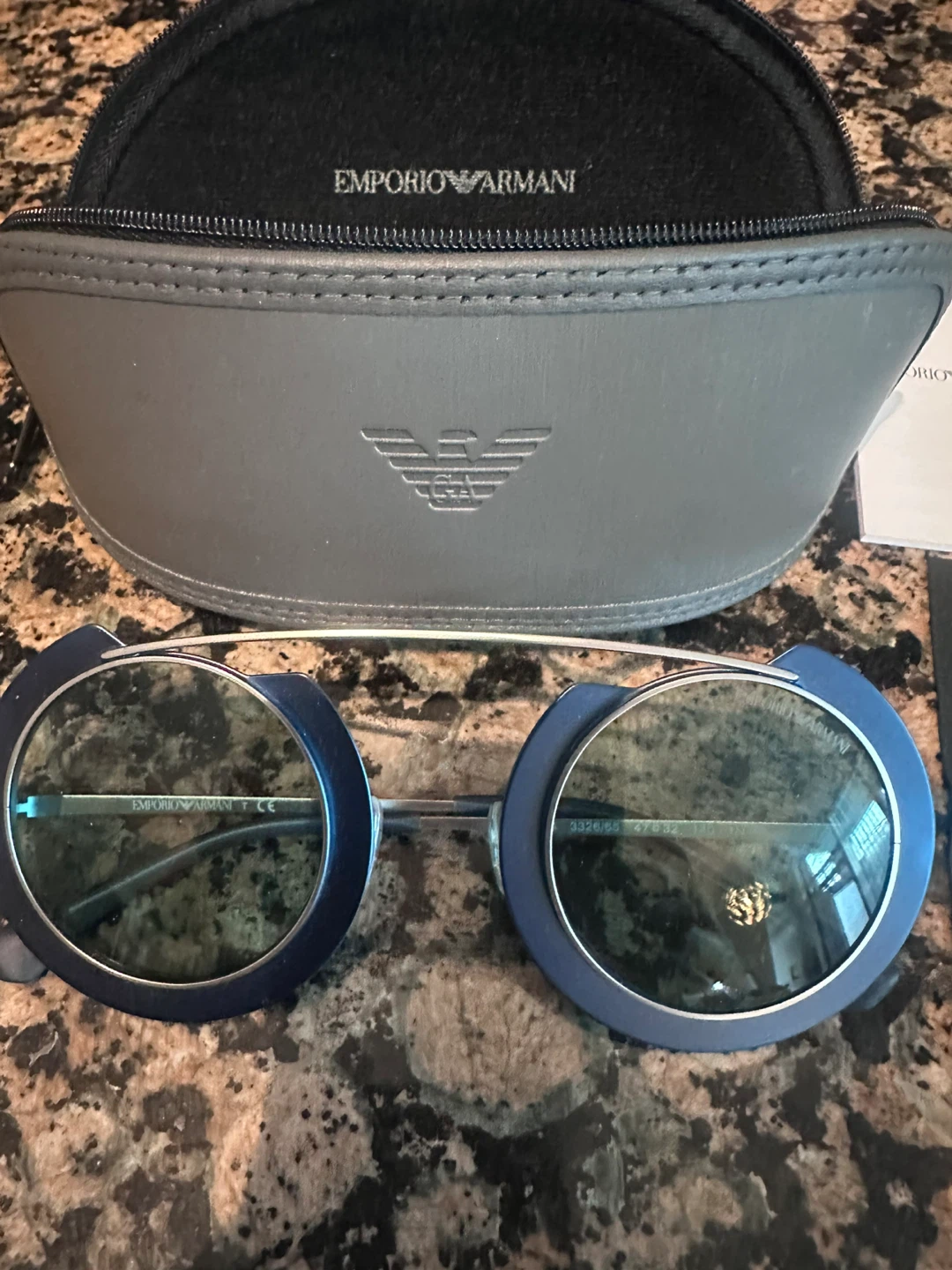 Emporio Armani Blue Round Sunglasses with Case