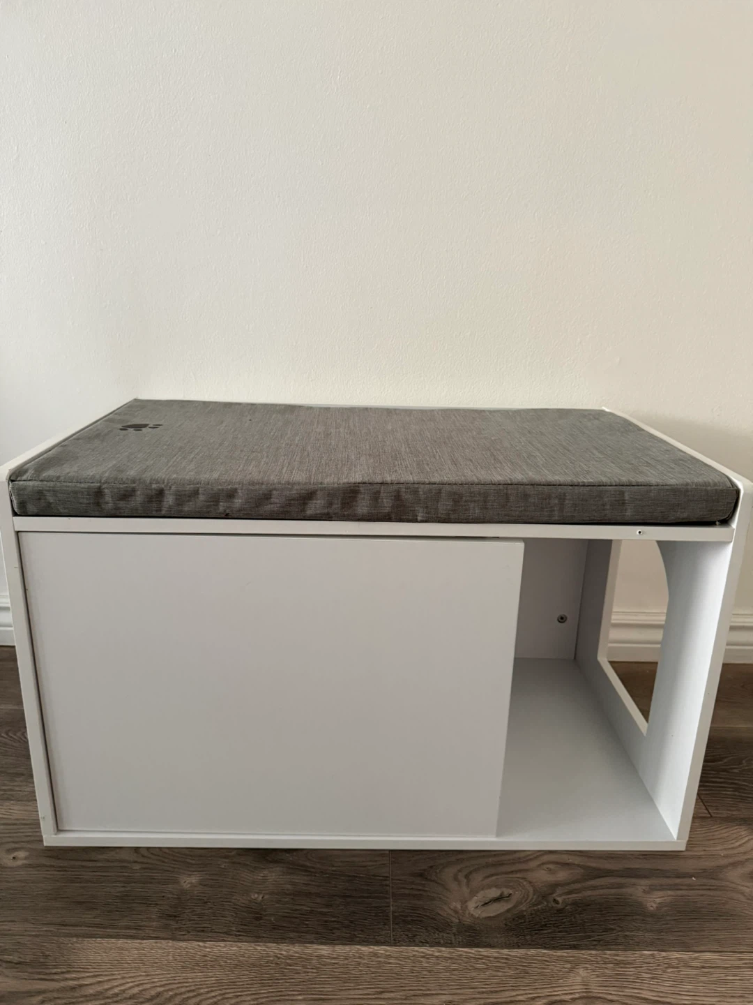 White Wooden Litter Box Enclosure with Cushion Top