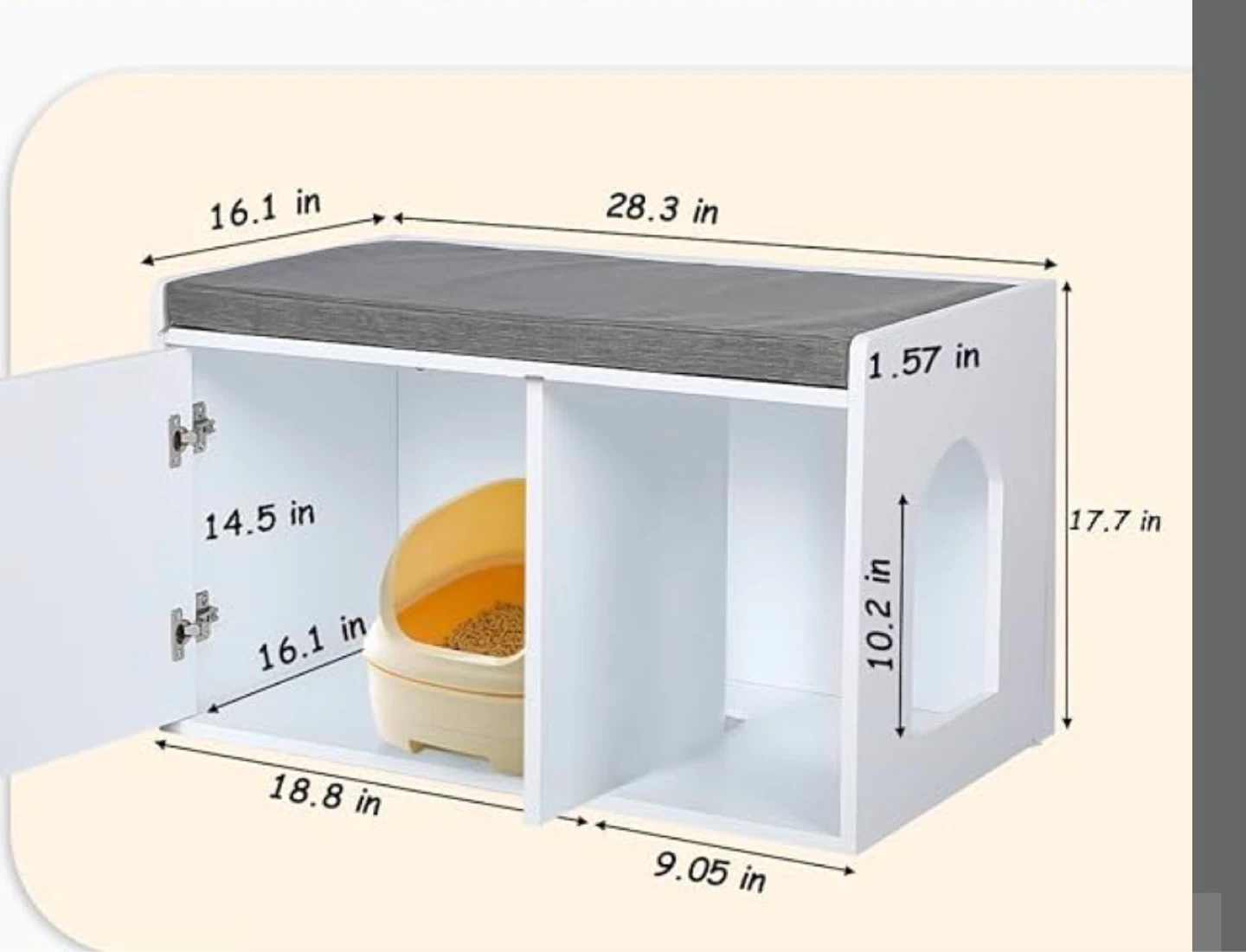 White Wooden Litter Box Enclosure with Cushion Top - photo 4