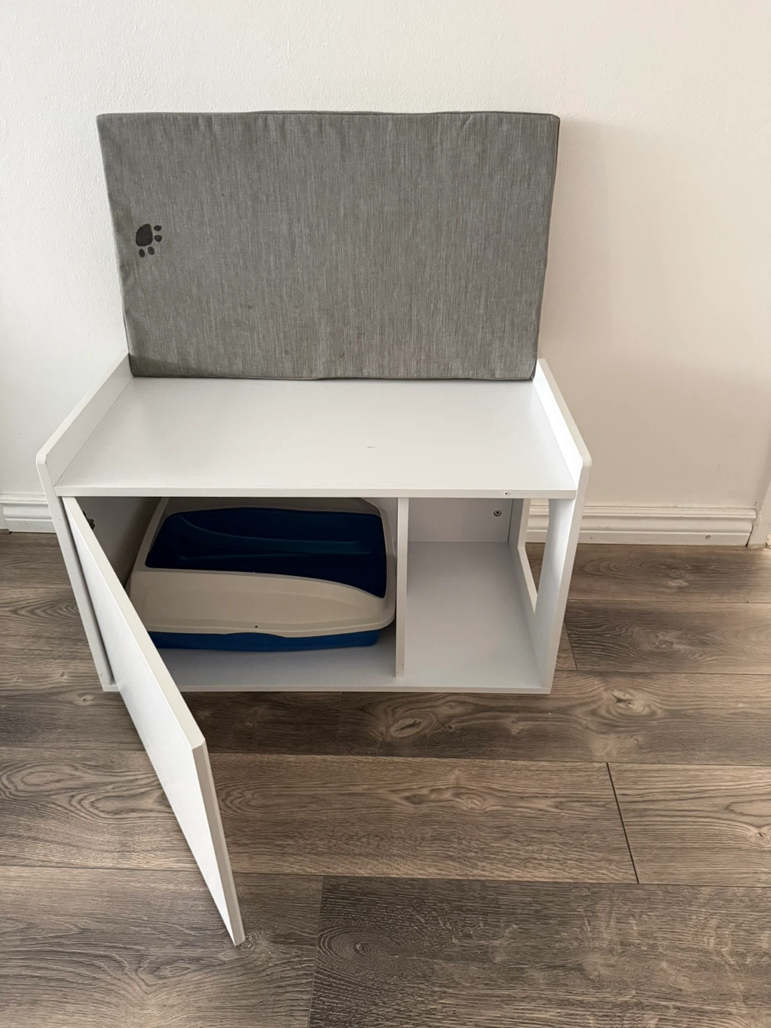 White Wooden Litter Box Enclosure with Cushion Top - photo 2