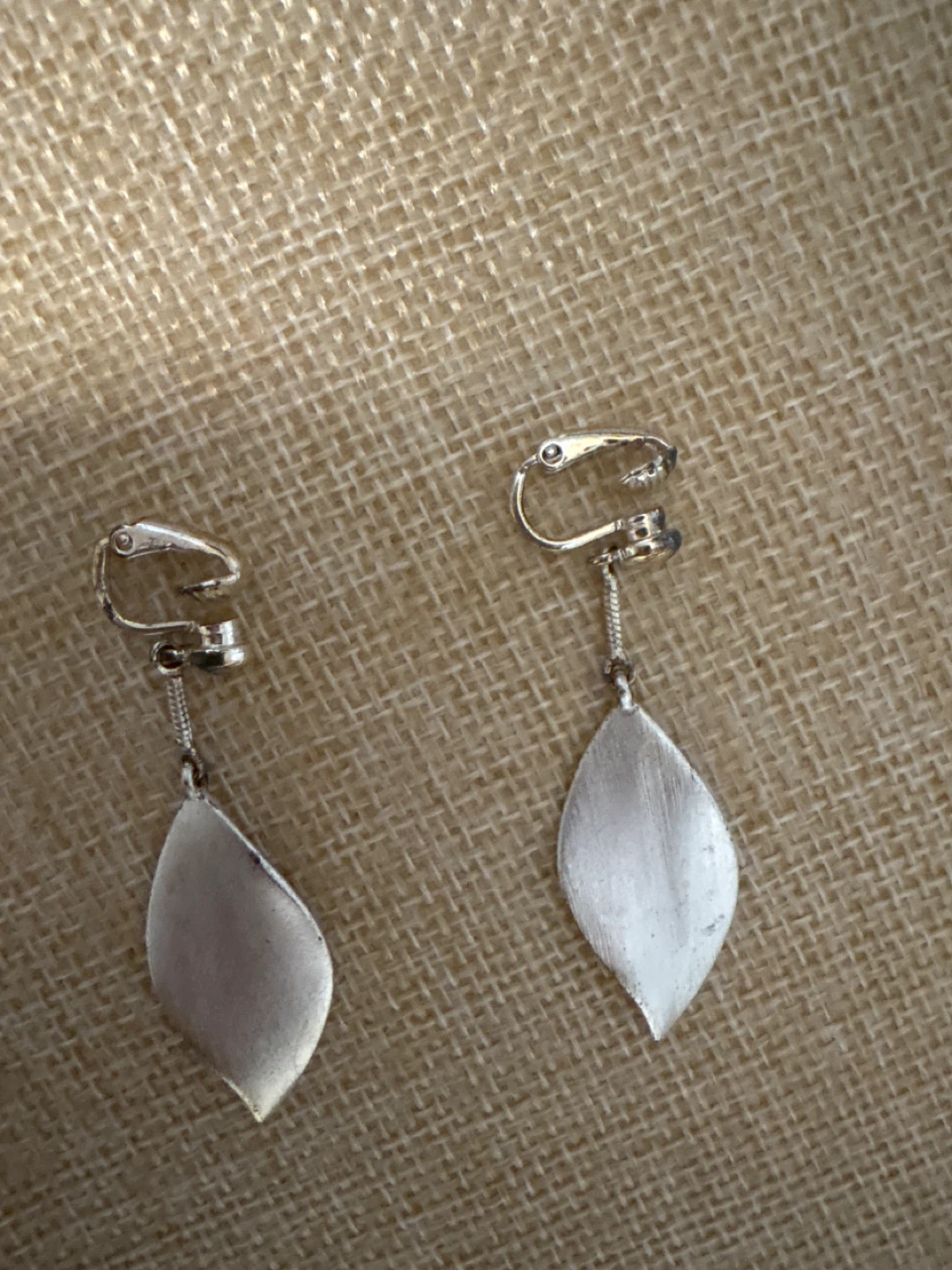 Silver Leaf Clip-On Dangle Earrings
