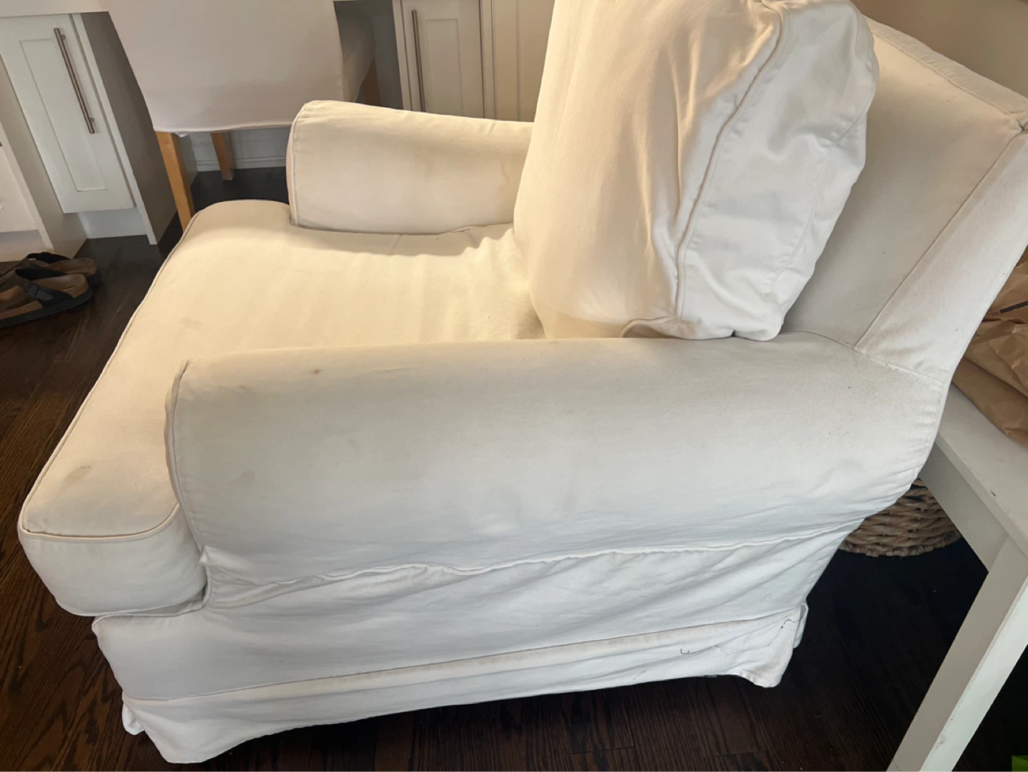 Used IKEA White Slipcovered Accent Chair - photo 2