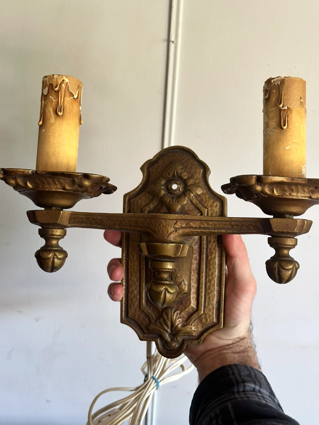 Antique heavy cast metal candlestick wall sconce - photo 5