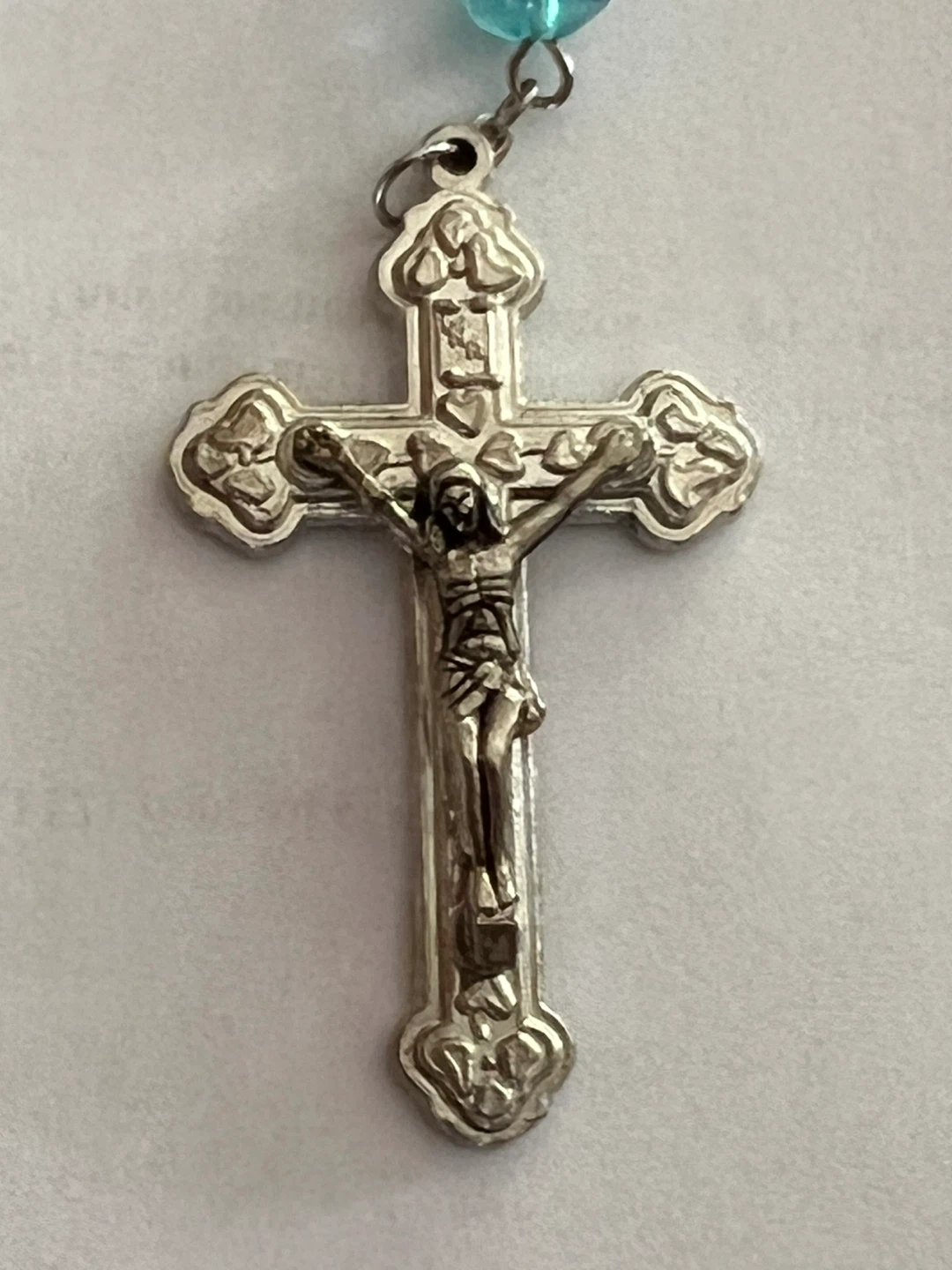 Blue Glass Beaded Rosary with Silver Tone Crucifix - photo 2