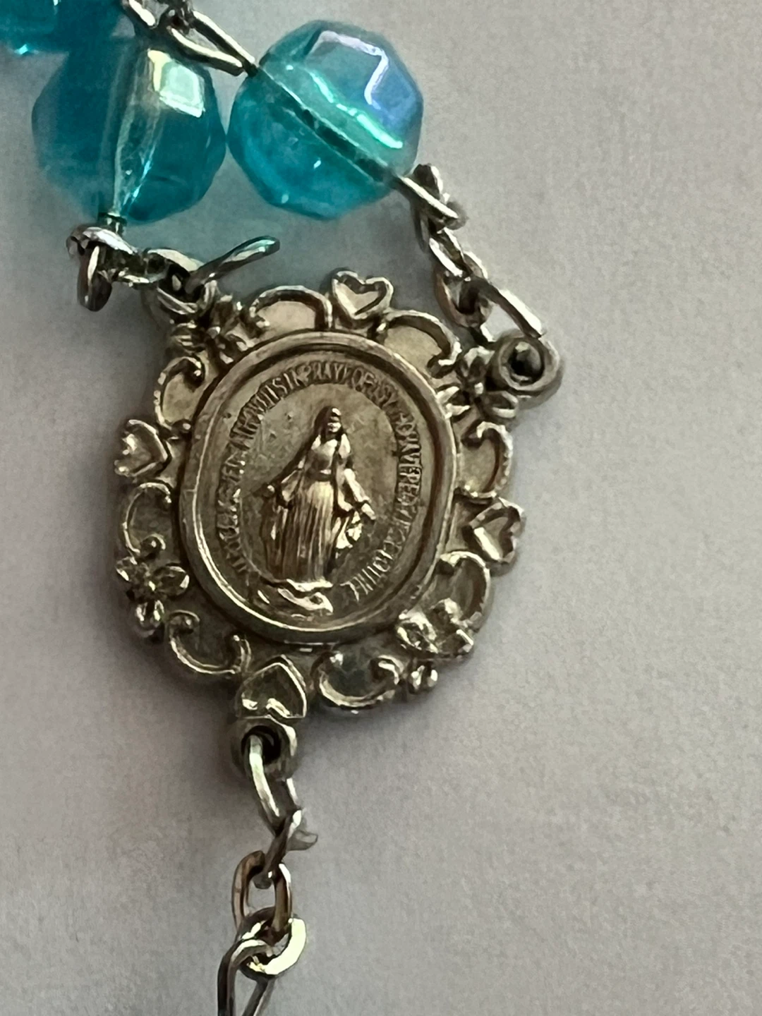 Blue Glass Beaded Rosary with Silver Tone Crucifix - photo 3