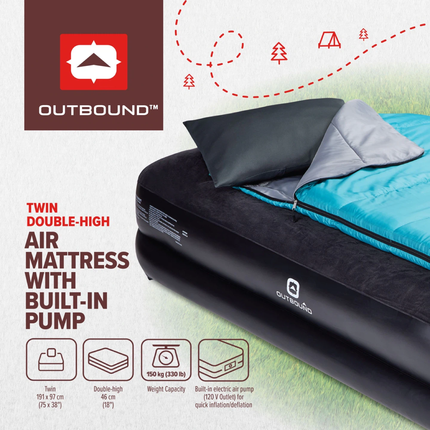Outbound Twin Double-High Air Mattress with Built-in Pump - photo 4