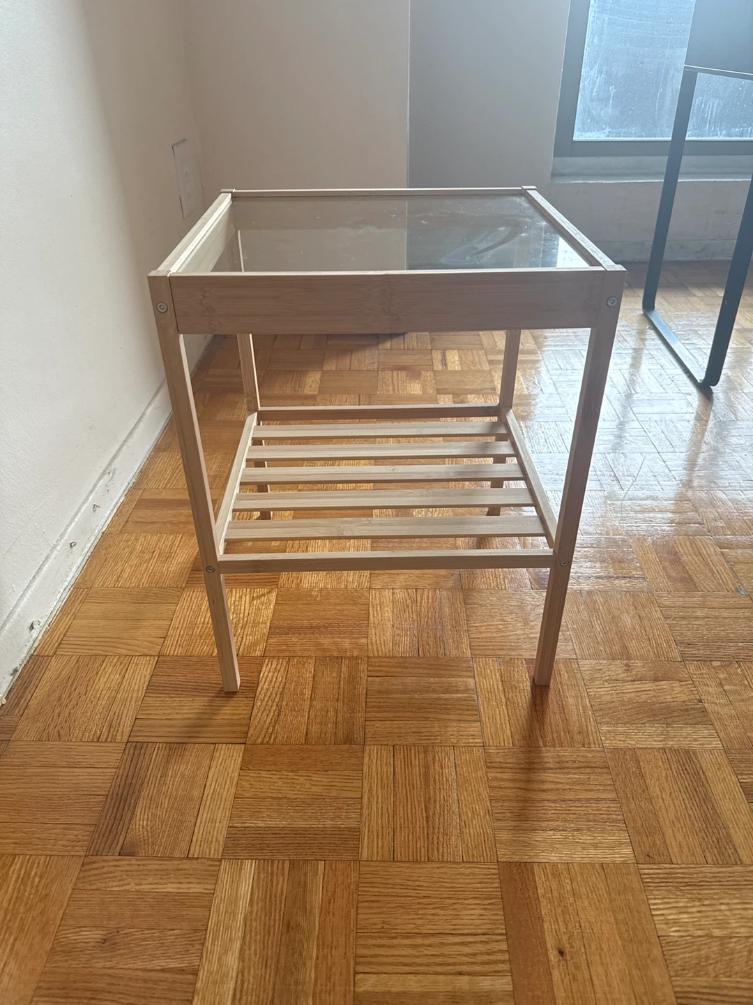 Wooden End Table with Glass Top- moving out sale