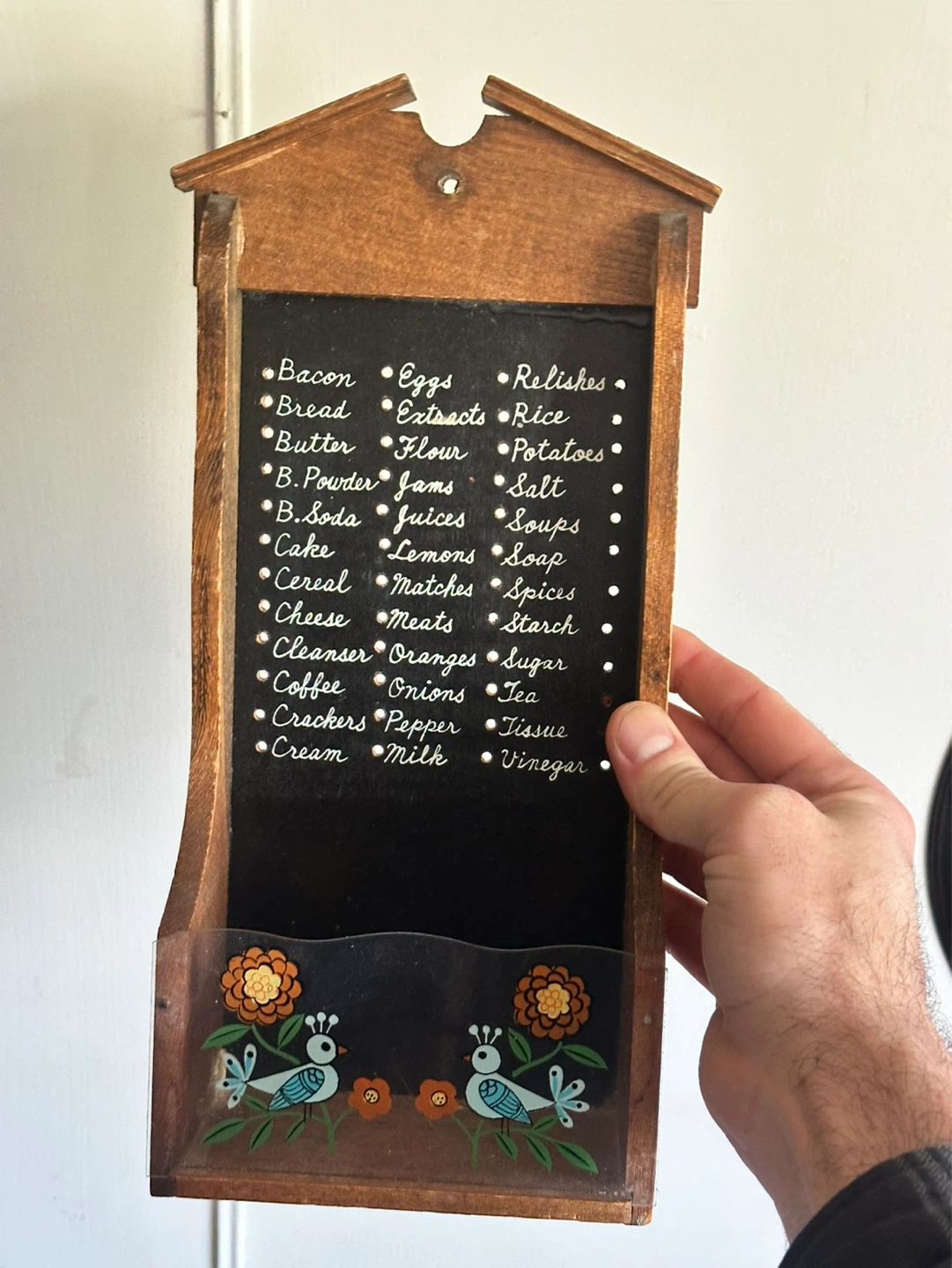 Vintage blue bird grocery list maker : mail holder