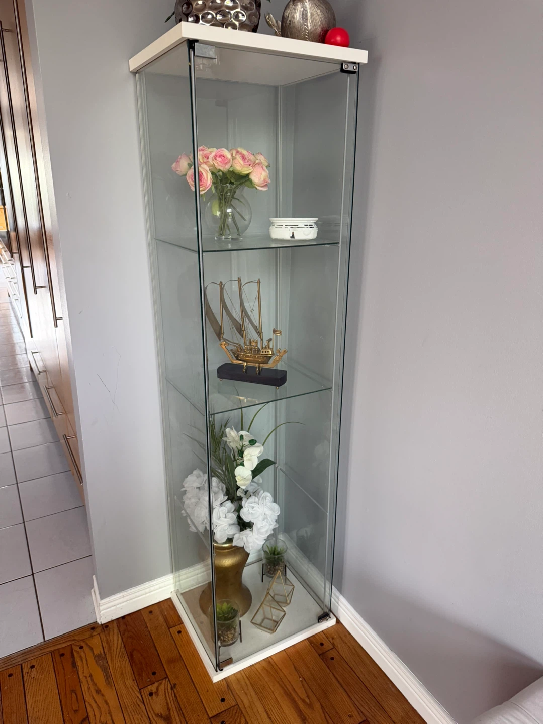 Glass Display Cabinet with White Frame