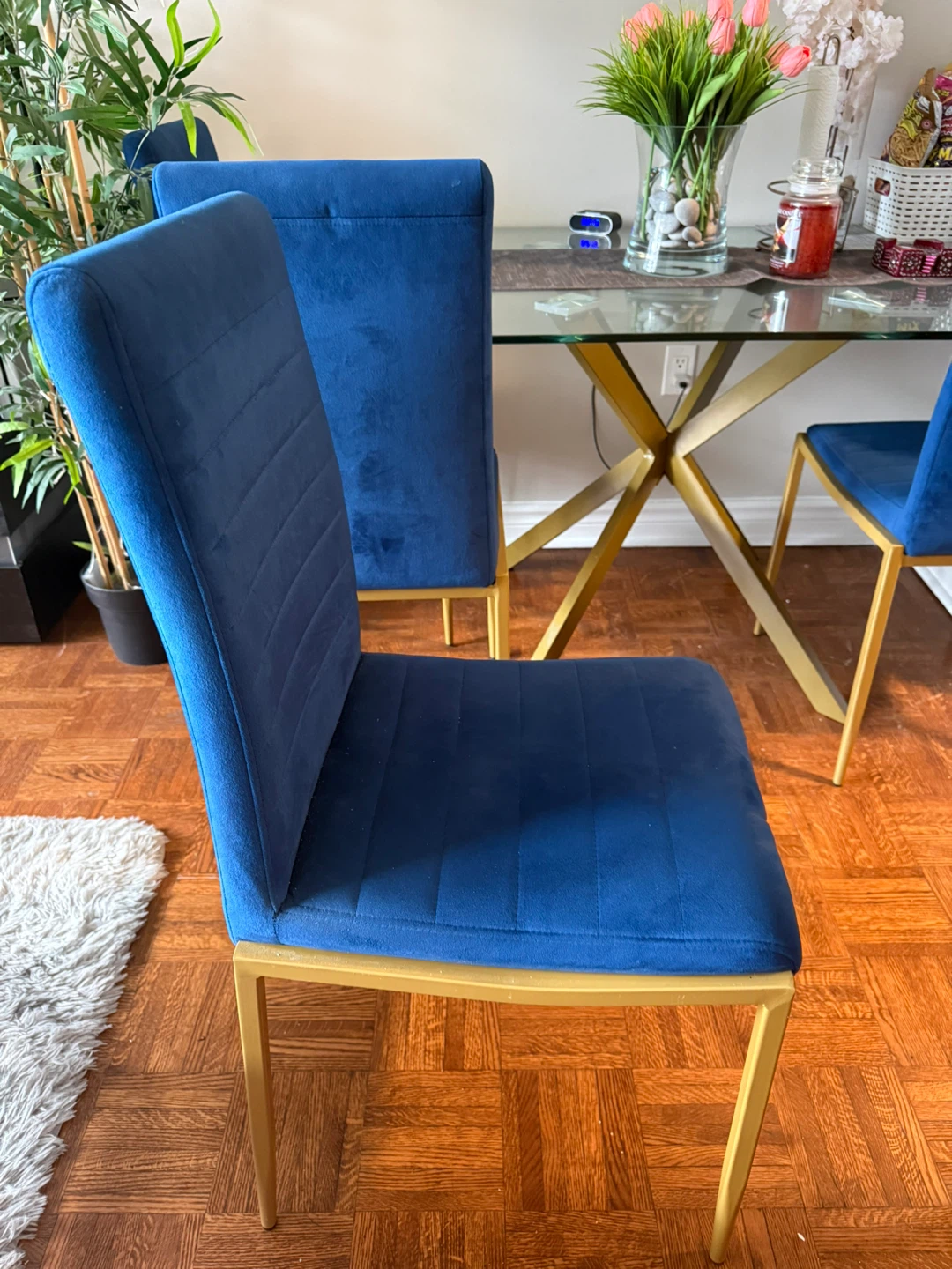 IKEA gold dinning table with 4 velvet chairs - photo 5