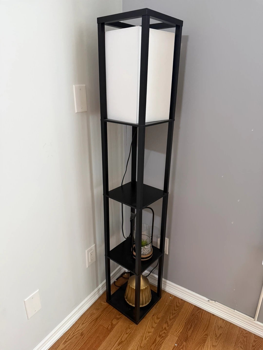 Black Metal Floor Lamp with Shelves