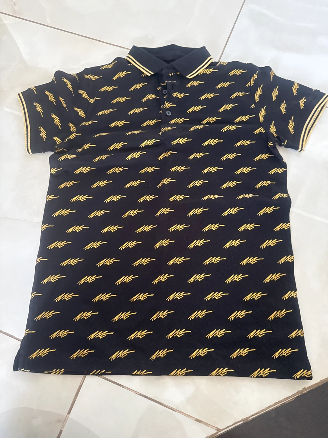Next.82 Black Polo Shirt with Gold Logo Print