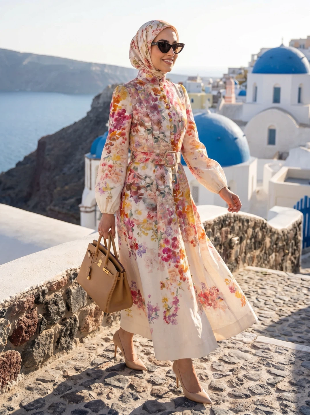 Floral Belted Midi Dress Small - photo 2