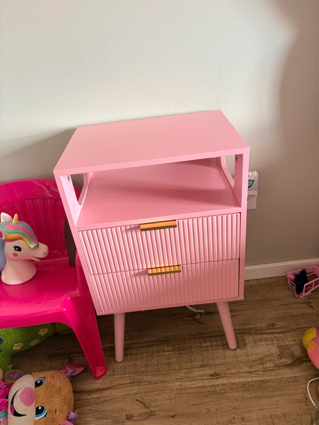 Two Pink Nightstand with 2 Drawers
