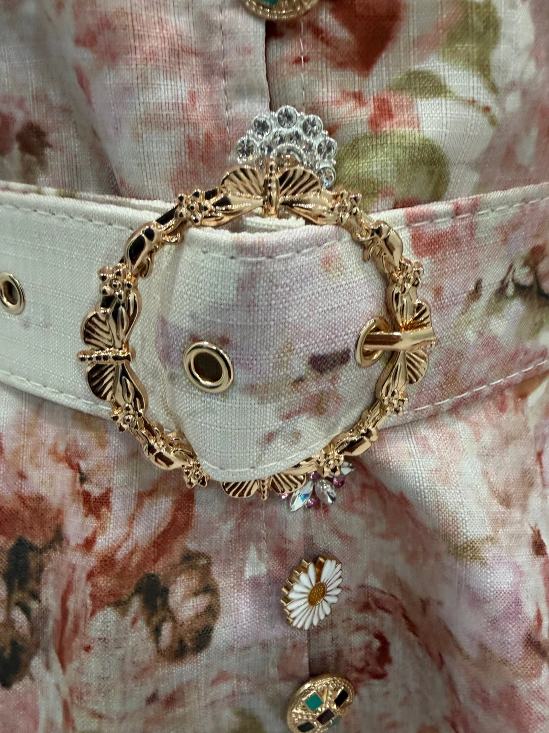 Floral Print Dress with Embellished Buttons and Belt - photo 4