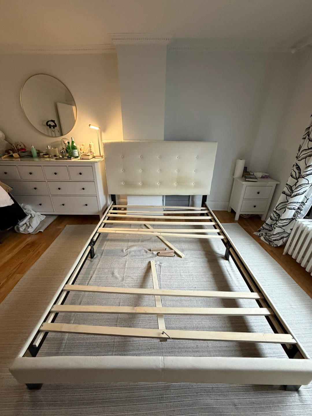 Queen Size Bed Frame Cream Upholstered Tufted Headboard - photo 2