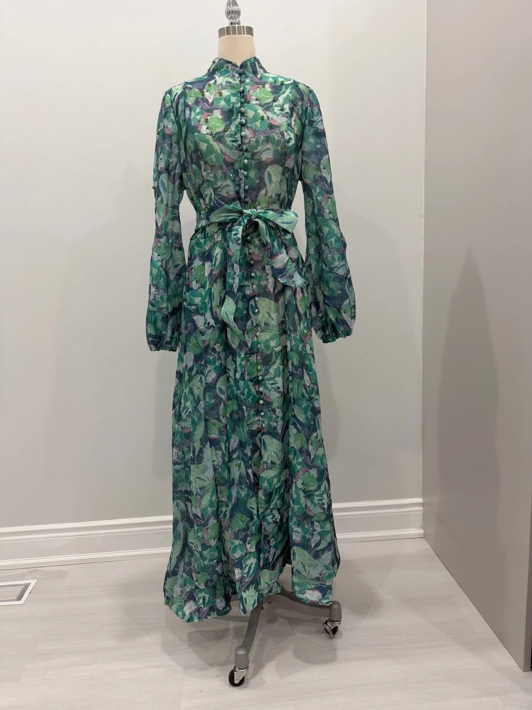 Green Floral Print Maxi Dress with Belt - photo 5
