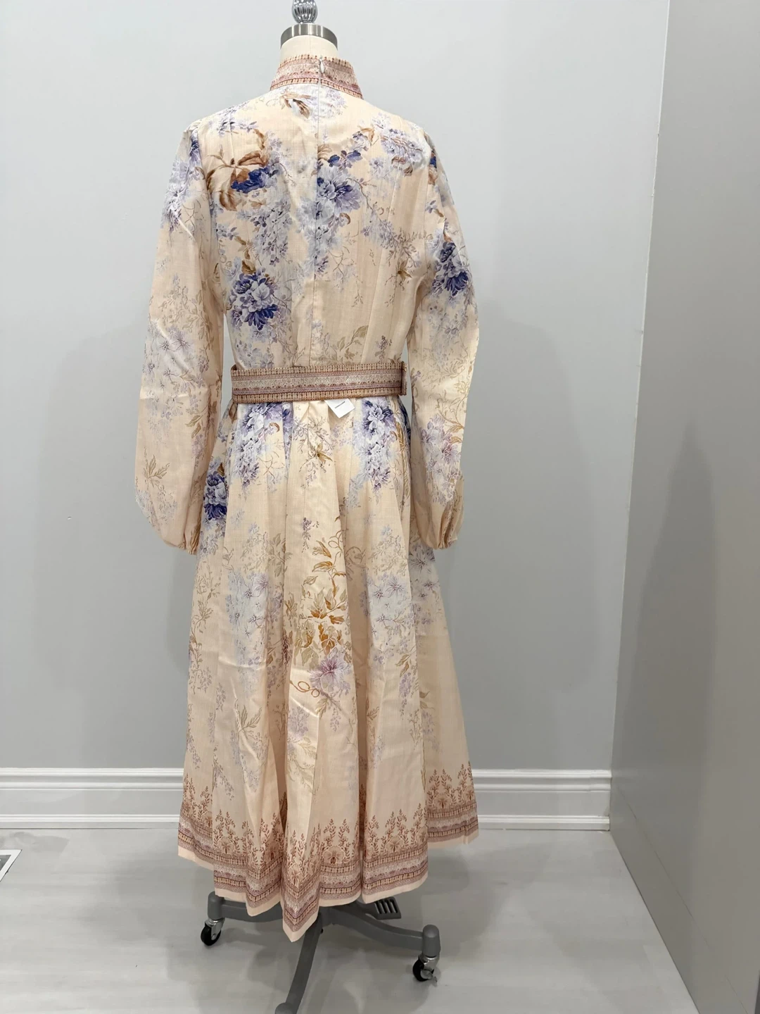 Cream Floral Print Button-Front Midi Dress with Belt - photo 5