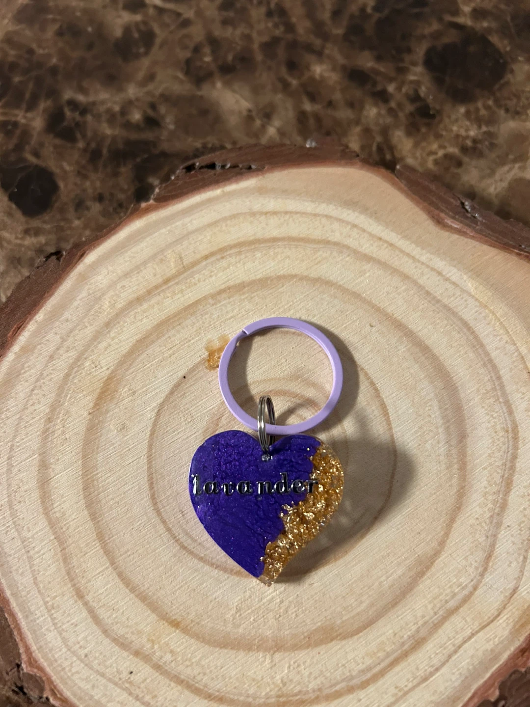 Heart Shaped Pet Tag/ Keychain with 'Lavender' Engraving