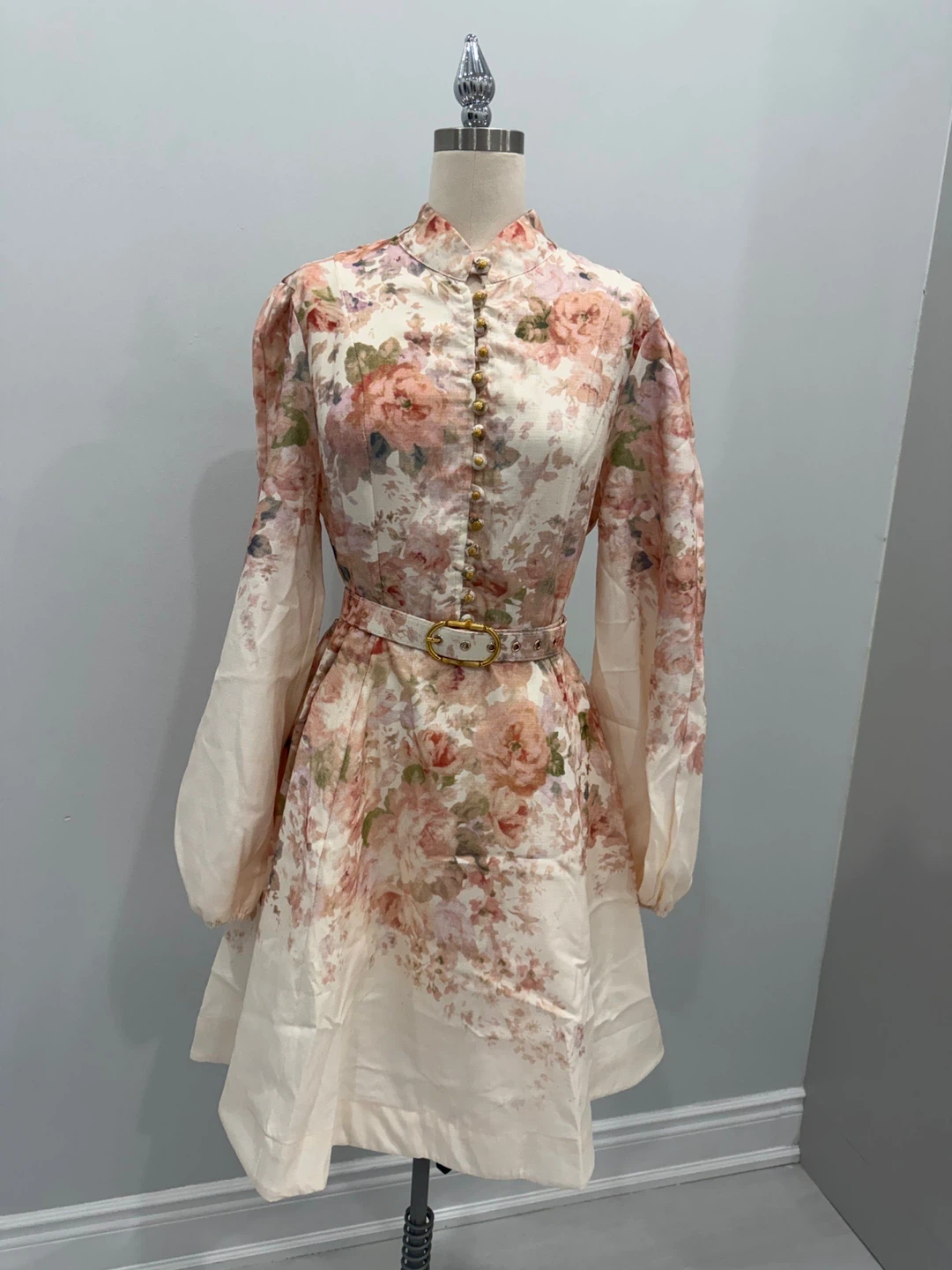 Floral Print Button-Up Mini Dress with Belt - photo 4