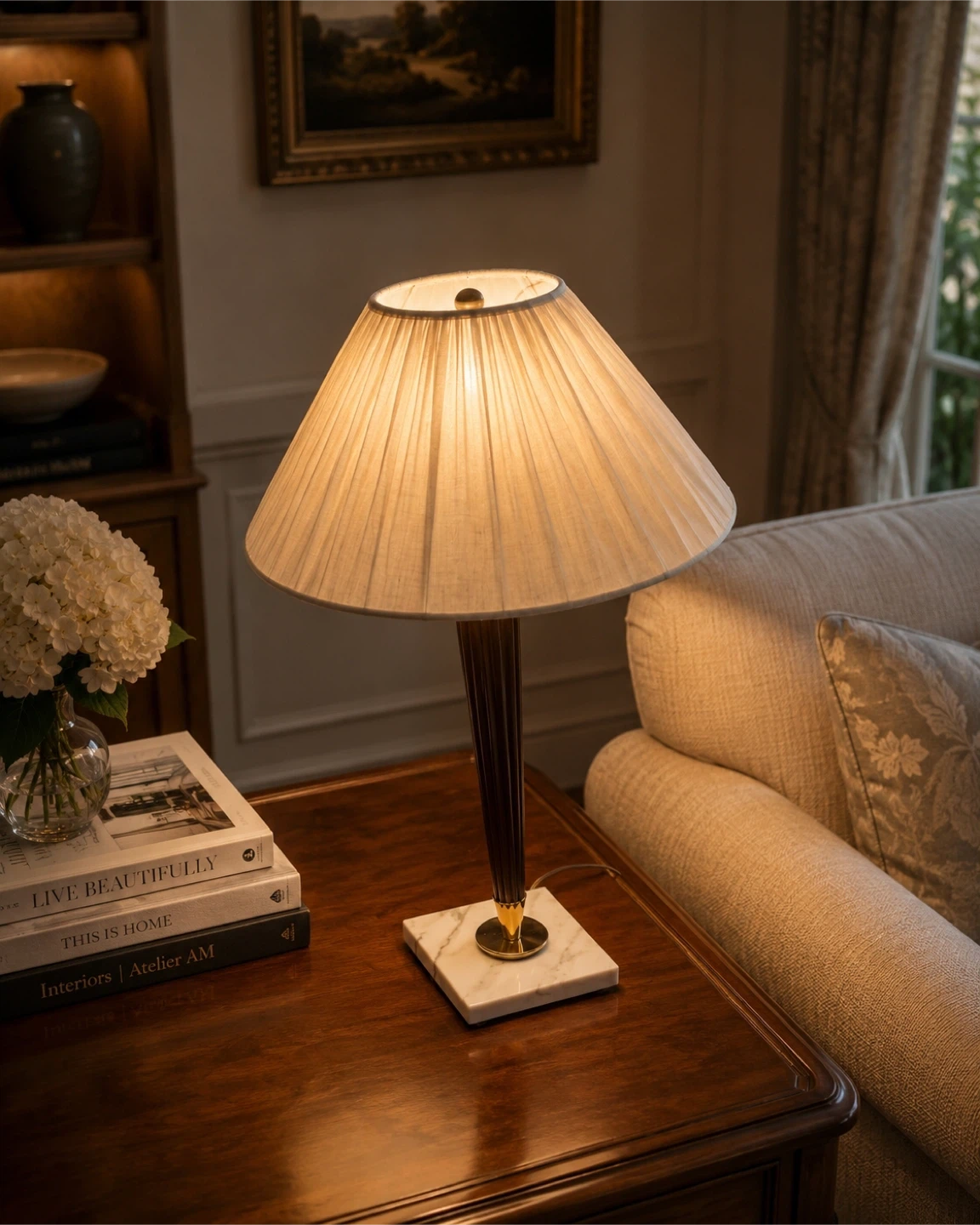 NEW Fluted Acacia Wood & Marble Table Lamp - photo 4