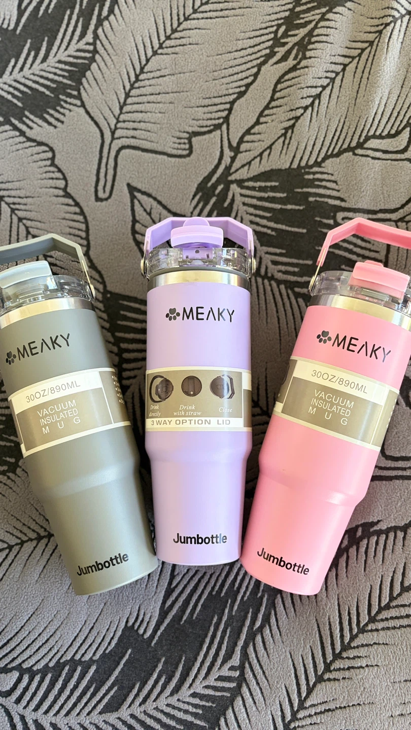MEAKY Jumbottles 30oz Vacuum Insulated Mugs - Pink, Purple, Grey